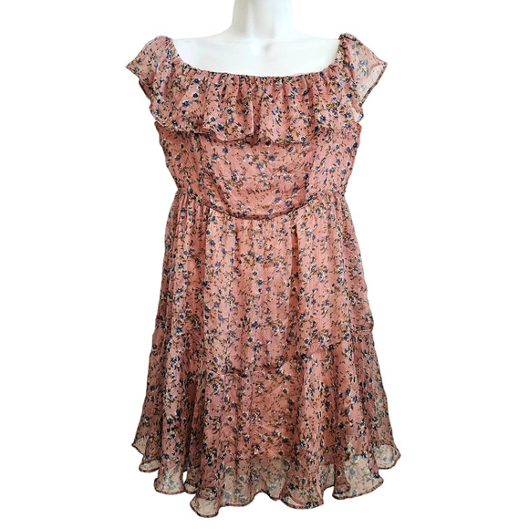 My Favorite Rusty Rose Floral Print Off-the-Shoulder Dress Size Small - Picture 2 of 9